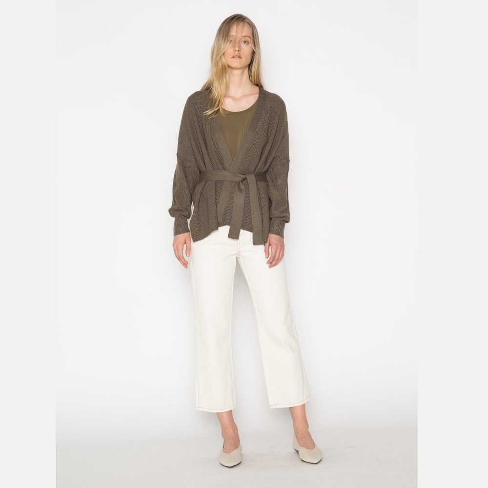 OAK + FORT Belt Cradigan Khaki Lightweight Summer